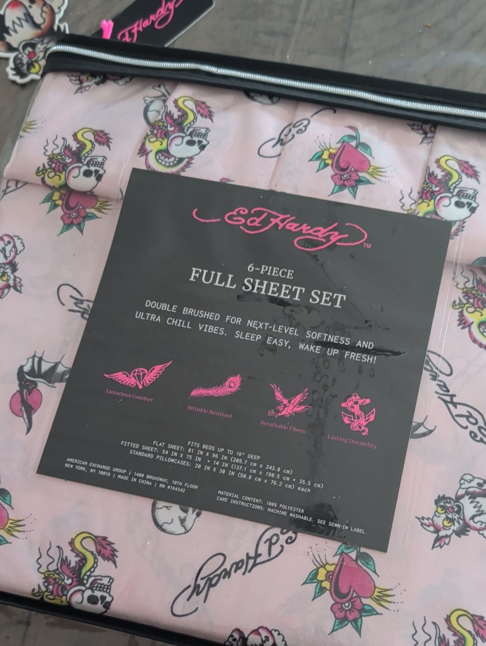 Ed Hardy Pink Skull & Rose Full Sheet Set